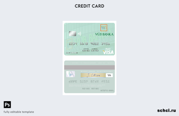 скачать в цифровом формате шаблон дебетовой карты Visa VÚB Banka Словакия